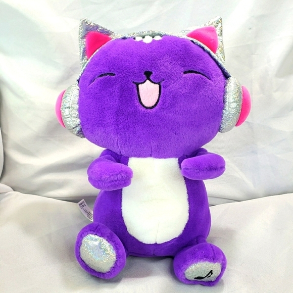 FAO Schwarz Purple DJ Cat Plush Stuffed Toy Lights Music 11 Inch 2022 Kawaii - Picture 1 of 10